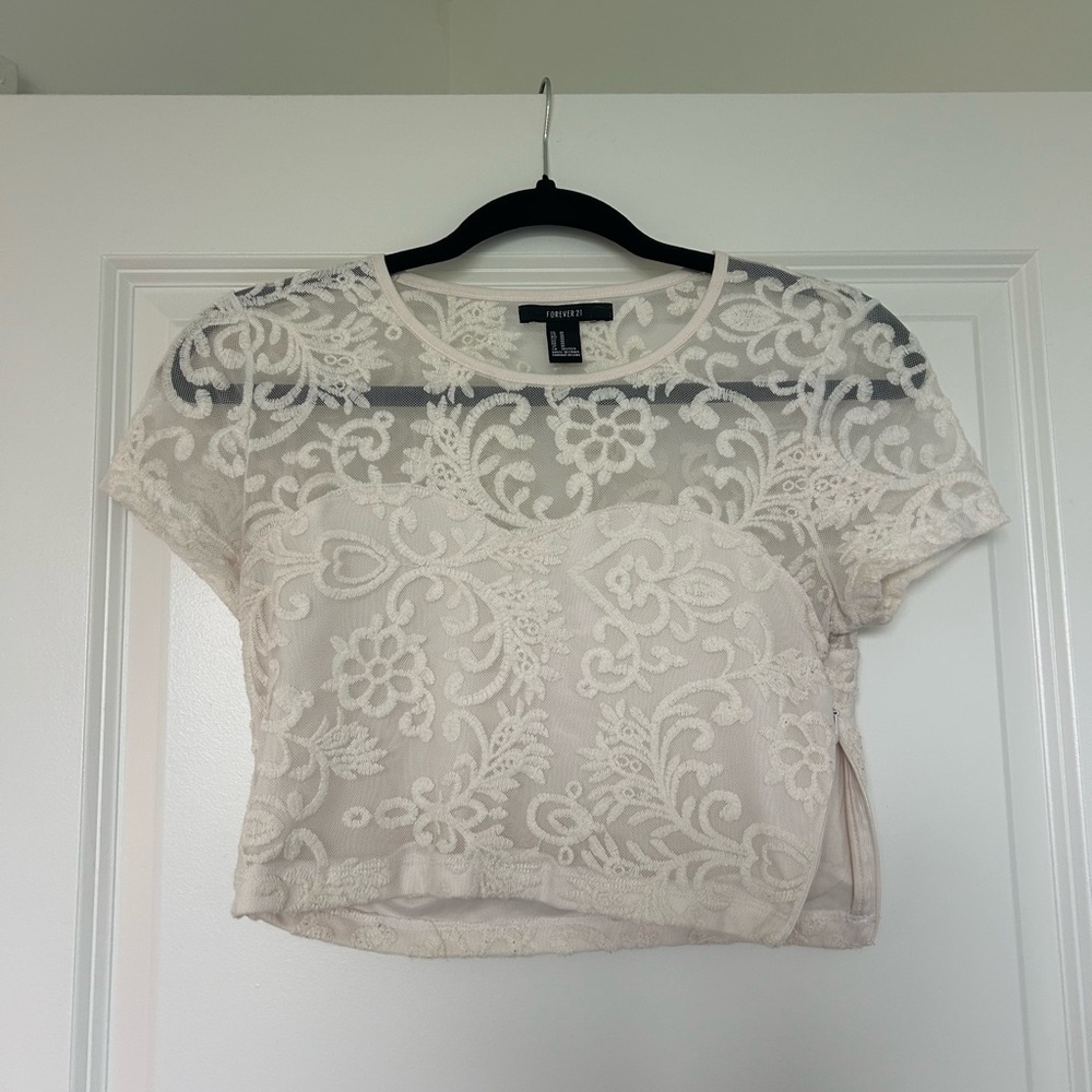 Forever 21 Cream Lace Cropped Top